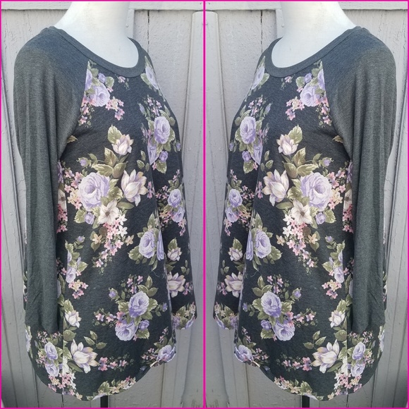 2x gorgeous faded gray floral long sleeved top - Picture 7 of 7